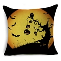 Detail of Halloween pumpkin pillowcase showing textured linen fabric and cat bat graphics - Withered Tree Pumpkin (YMDW2-8)
