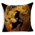 Detail of Halloween pillow case with flying witch silhouette and orange full moon pattern - Flying Witch (YMDW2-5)