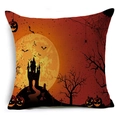 Dettaglio federa per cuscino Halloween con castello infestato, zucca e pipistrelli - Castello di Halloween (YMDW2-3)