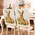 Easter rabbit and colorful eggs printed chair back covers set for home holiday decor - Retro Hand-painted Bow Rabbit (TYTDR114-17)