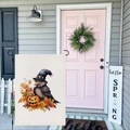 Halloween garden flag featuring a raven on a pumpkin with autumn leaves decoration - Halloween Crow (HYQT51-23)