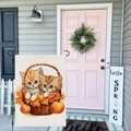 Thanksgiving garden flag with kittens in a basket, autumn pumpkins and maple leaves decoration - Autumn Kitten Pumpkin (HYQT51-26)