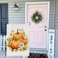 Thanksgiving garden flag with orange pumpkins and maple leaves on a black metal hanger - Hyqt51-27