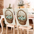 Osterhasen-Stuhlbezug mit blauem Eierkorb-Druck für Esszimmerstühle im Vintage-Stil - 49*58cm / Vintage Feiertag Eierkorb (TYTDR116-2)