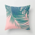 Housse de coussin tropicale avec feuilles de palmier dégradées vert bleu sur rose - Feuilles de Palmier Tropicales (DRD9-6) / 45x45 cm