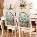 Zweiteiliges Set Osterstuhlhussen mit blauem Blumenmuster und Hasen-Ei-Motiv - 49*58cm / Vintage Korb Blumencluster Druck (TYTDR116-3)