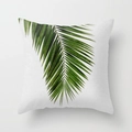 Housse de coussin carrée en polyester avec motif de feuilles tropicales vert sur blanc - Feuille de Palmier Vert Foncé (DRD9-8) / 45x45 cm