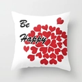 Moderner quadratischer Dekokissenbezug mit rotem Herzkreismuster und Be Happy Schriftzug - 45x45 cm / Be Happy Herz (DRD51-4)