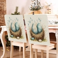 Easter bunny chair covers with blue floral eggs on textured beige linen material - 49*58cm / Straw Nest Blue Eggs Print (TYTDR116-5)