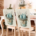 Easter chair covers with blue floral bunny eggs and vintage barrel print on linen - 49*58cm / Vintage Bucket Easter Egg Print (TYTDR116-6)