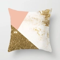 Modern Nordic pillow cover with pink marble texture and gold geometric abstract design - Marble Geometric Patchwork (DRD26-10) / 18x18 Inch