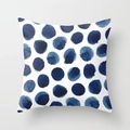 Modern square pillow with blue watercolor polka dots on white peach skin fabric - 45x45cm / Blue and White Watercolor Dots (DRD29-8)