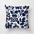 Modern square blue ink plant pattern pillow cover in soft peach skin fabric - 45x45cm / Dark Blue Ink Plant (DRD29-9)