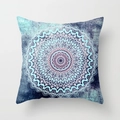 Housse de coussin Mandala en peau de pêche imprimée pour canapé au style ethnique - 45x45 cm / Mandala Rose Bleu Foncé (DRD54-3)