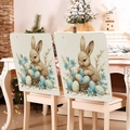 Easter dining chair back covers featuring vintage blue floral bunny pattern on linen fabric - 49*58cm / Vintage Bunny Blue Egg Floral Print (TYTDR116-12)