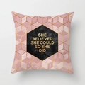 Pink geometric marble sofa pillow cover with gold hexagonal pattern and inspirational text - 18x18 Inch / Motivational Hexagon Marble (DRD60-5)