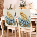 Set of 2 Easter chair covers featuring blue floral rabbit and yellow chick patterns - 49*58cm / Chick Egg Nest Print (TYTDR116-14)