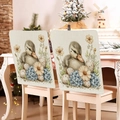 Easter chair back covers with blue floral duck patterns, set of 2 for home dining decor - 49*58cm / Gray Duck Hydrangea Egg Print (TYTDR116-16)