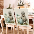 Easter bunny and floral print chair back covers in rustic linen style for home decor - 49*58cm / Gray Chick Blue Floral Egg Print (TYTDR116-17)
