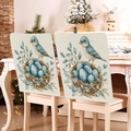 Easter dining chair back covers with blue bird and nest pattern on linen fabric - 49*58cm / Blue Bird Nest Branches Print (TYTDR116-18)