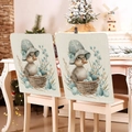 Easter chair back cover set of two with blue floral duck and egg print on faux linen - 49*58cm / Blue Hat Duck Basket Flowers Print (TYTDR116-22)