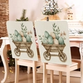 Easter bunny and floral chair covers set in blue rustic linen style with holiday eggs - 49*58cm / Vintage Wheelbarrow Egg Floral Print (TYTDR116-28)