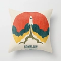 Detail of vintage space theme throw pillow with rocket print and vibrant sunset clouds - Vintage Space Rocket (DRD33-4)