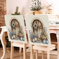 Easter bunny and floral chair covers with rustic wood door print in set of two pieces - 49*58cm / Arched Door Potted Egg Print (TYTDR116-29)