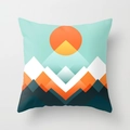 Detailed texture of square pillow with modern geometric abstract sunrise and mountain pattern - Geometric Mountain Shadow (DRD33-6)