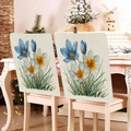 Set of 2 blue floral rabbit Easter chair back covers in rustic faux linen fabric - 49*58cm / Blue White Floral Grass Print (TYTDR116-30)