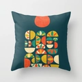 Detail of soft square cushion cover featuring modern sunrise geometric patterns - Deep Green Abstract Geometric (DRD33-9)