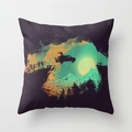 Detail of soft square pillowcase featuring a vibrant sunrise and apocalyptic art print - Doomsday Survival Illustration (DRD33-10)