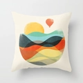 Detailed view of square pillowcase with abstract sunrise and mountain landscape pattern - Hot Air Balloon Landscape (DRD33-11)