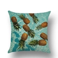 Linen pillowcase with tropical pineapple pattern over a blue water ripple background - 45x45cm / Water Ripple Pineapple (YMD39-16)