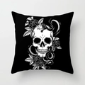 Nordic geometric throw pillow cover with white gothic skull and snake print on black - 18x18 Inch / Skull Rose Tattoo Style (DRD27-5)