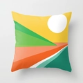 Detail of square cushion cover with abstract geometric sunrise landscape and fabric texture - Abstract Patchwork Landscape (DRD33-21)