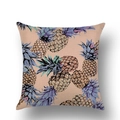Detailed macro view of tropical pineapple print on textured linen fabric throw pillow cover - 45x45cm / Vintage Print Pineapple (YMD39--14)