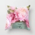 Kissenbezug aus Pfirsichhaut mit rosa Pfingstrosen und Vintage-Paris-Schriftzug - 45x45 cm / Französischer Vintage Paris Topf Pfingstrosen-Stil (DRD32-4)