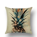 Close-up of linen fabric texture featuring artistic retro pineapple print with warm colors - 45x45cm / Vintage Art Pineapple (YMD39-2)