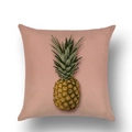 Detailed texture of linen pillowcase featuring a painted pineapple on a pink background - 45x45cm / Pink Fresh Pineapple (YMD39-3)