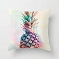 Detailed close-up of linen pillowcase with colorful watercolor pineapple art print - 45x45cm / Watercolor Smudge Pineapple (YMD39-8)
