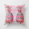 Detail of artistic pineapple print on linen pillowcase with pink and grey stripes - 45x45cm / Modern Minimalist Pineapple (YMD39--9)