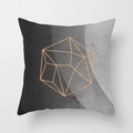 Nordic square pillow cover with geometric rose gold polyhedron on grey textured block pattern - 18x18 Inch / Modern Wireframe Polyhedron (DRD27-9)