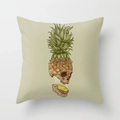 Close-up of linen pillow cover featuring creative pineapple skull illustration design - 45x45cm / Pineapple Skull Illustration (YMD39-5)