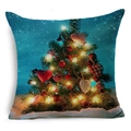 Linen Christmas tree pillowcase with red ornaments and warm string lights on white background - Blue Background Heart Decor Tree (YMDS3-4)