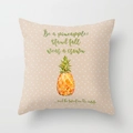 Detailed view of linen pillowcase with pineapple illustration and be a pineapple text - 45x45cm / Polka Dot Illustration Pineapple (YMD39-11)
