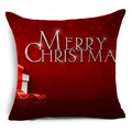 Housse de coussin de Noël en lin rouge avec texte argenté et motif de ruban de cadeau - Boîte Cadeau Lettrage Pailleté Rouge (YMDS3-6)