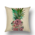 Close-up of tropical floral pineapple print on square linen pillowcase texture - 45x45cm / Creative Floral Pineapple (YMD39-13)