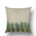 Close-up of tropical pineapple print on rustic linen cushion cover with fabric texture - 45x45cm / Realistic Pineapple Style (YMD39-15)