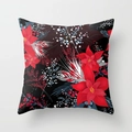 Quadratischer Kissenbezug mit rotem Weihnachtsstern und Beerenmuster auf schwarzem Stoff - 45x45 cm / Poinsettia Floral (DRD51-2)